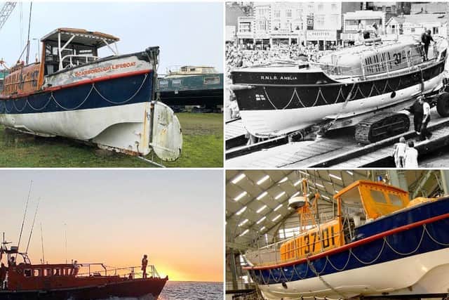 Pictures show, clockwise from top left,  the Amelia today, in an old marina in South Ferriby; the Amelia being launched; the JG Graves of Sheffield at the Historic Dockyard in Chatham; the Fanny Victoria Wilkinson and Frank Stubbs in Chile.