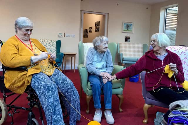 The Hall’s residents get knitting for the Easter weekend display.