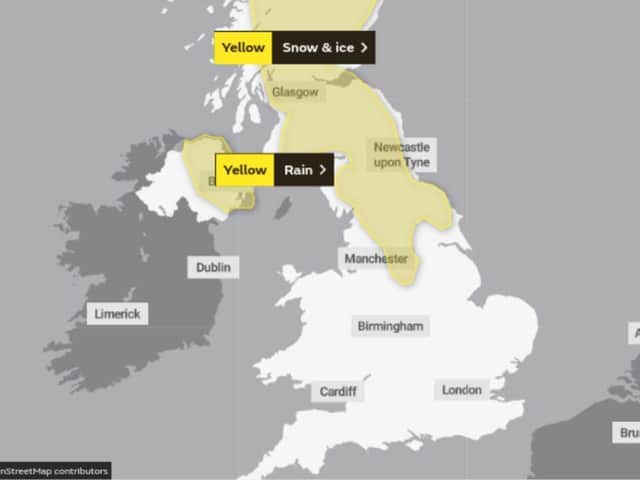 The area covered by the weather warning
