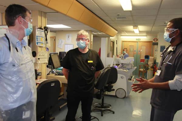 Dr Ed Smith with Dr James Robertson, Emergency Physician, and Zafir Ahmed, Consultant.