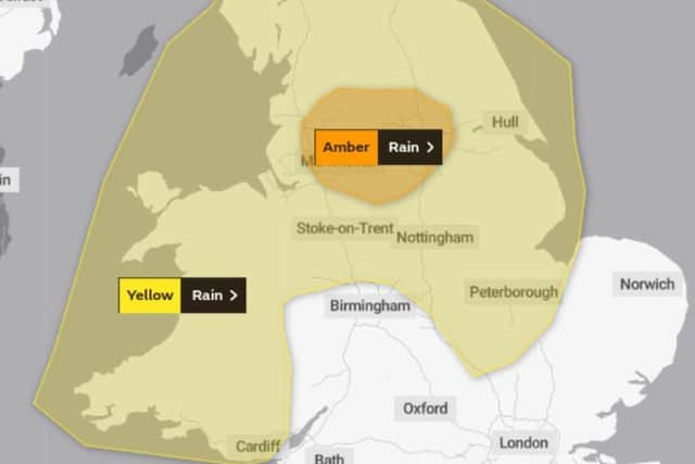 A yellow weather warning has been issued for much of the Yorkshire Coast, with an amber warning further inland.