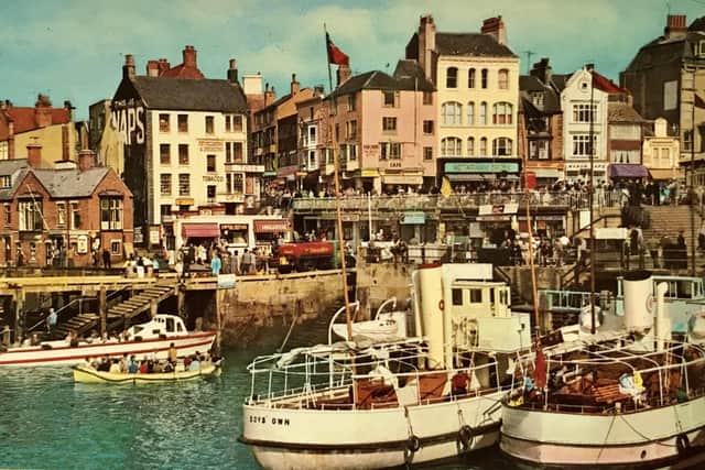 This postcard shows a busy harbour scene from the 1960s. Image submitted