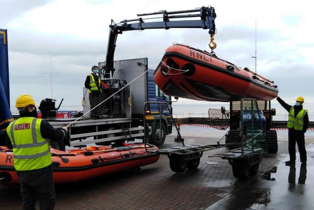 The new inshore lifeboat is delivered to Bridlington RNLI.