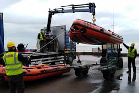 The new inshore lifeboat is delivered to Bridlington RNLI.