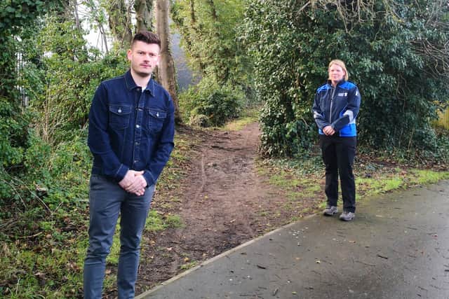 Councillor Keane Duncan is pictured with enforcement officer Helen Patterson.