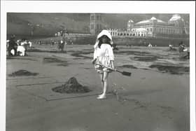 circa 1913 Children on the sands at Scarborough.