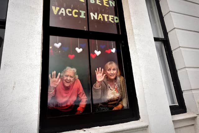 The Hylands in Filey is celebrating having residents vaccinated including 101 yr old Mabel Binks and Susan Meers Redfearn - Picture: Richard Ponter