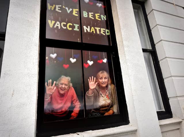 The Hylands in Filey is celebrating having residents vaccinated including 101 yr old Mabel Binks and Susan Meers Redfearn - Picture: Richard Ponter
