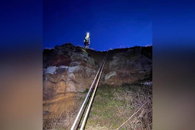 Archive image of Staithes Coastguard training at Boulby cliffs.