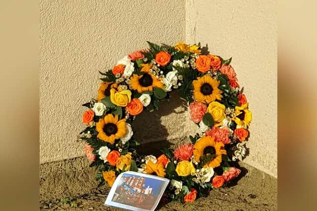 Wreath that was laid at the Futurist for Ken, by his family.