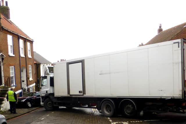 A lorry crashed into a parked car last week. (Photo: Dave Barry)