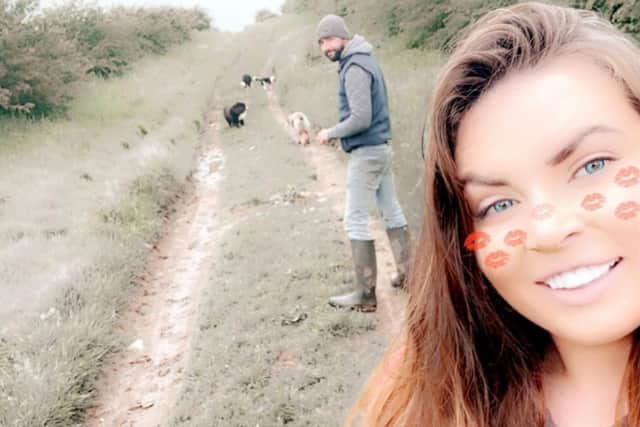 Becki and Sam walking their dogs