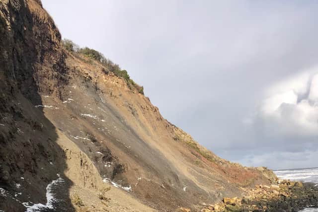 The landslip at Runswick Bay.