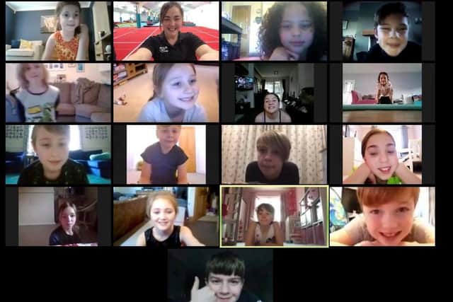 GYM STARS: Some of the Scarborough Gymnastics Academy’s youngsters enjoying their online sessions