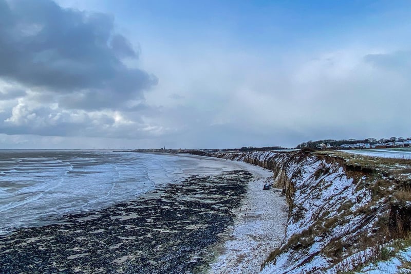The cliff tops in the snow.