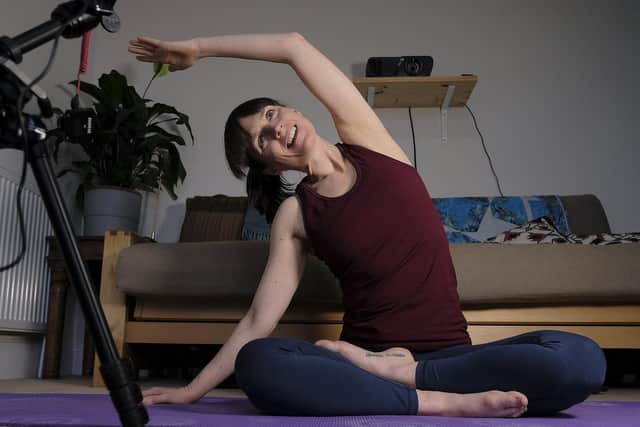 Carrie has been teaching yoga online since last March.