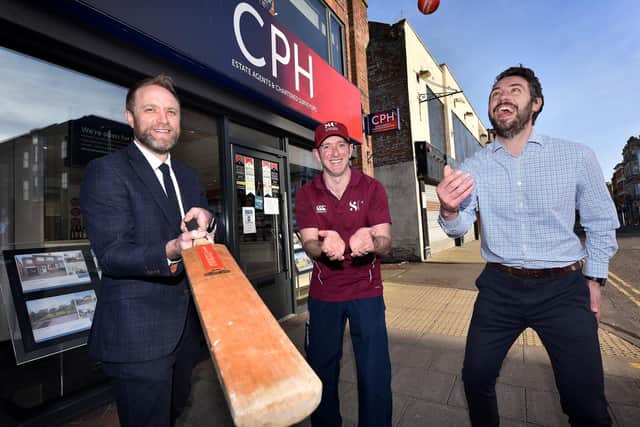 CPH have sponsored the Beckett Cricket League and Junior Cricket League. Phil Fletcher (left) and Joe Walker (right) of CPH celebrate their backing with Junior League committee member James Denton. Picture: Richard Ponter