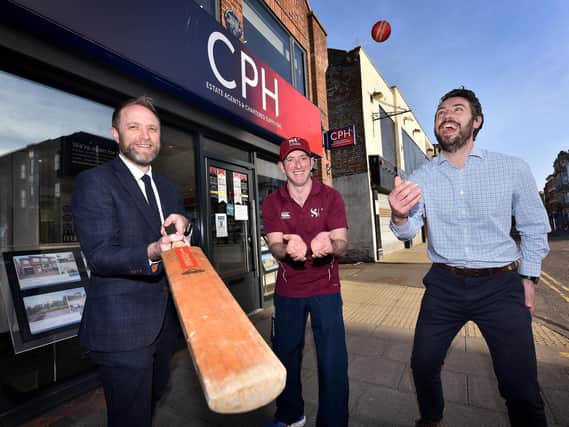 CPH have sponsored the Beckett Cricket League and Junior Cricket League. Phil Fletcher (left) and Joe Walker (right) of CPH celebrate their backing with Junior League committee member James Denton. Picture: Richard Ponter