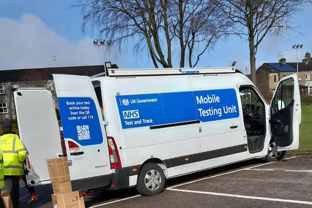 The mobile unit that is visiting rural communities as a collection point for test kits.