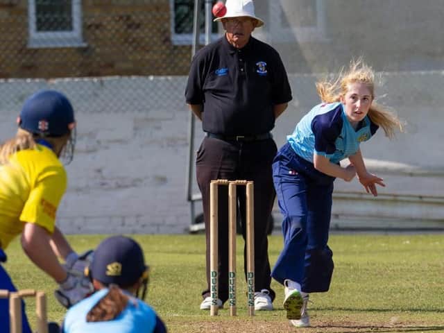Daisy Stokoe in bowling action.