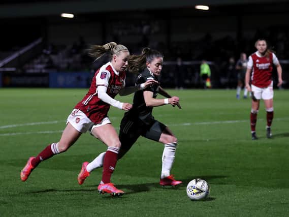 BIG WIN: Beth Mead on the attack against Manchester United. Picture: Getty Images
