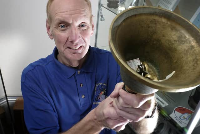 Heritage centre Chairman Mark Vesey gives his best Oyez! with Mr Booth's crier bell.