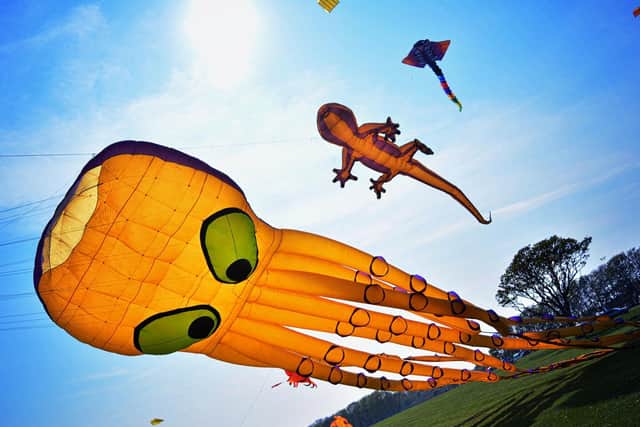 An octopus kite takes over the sky at Bridlington Kite Festival.
