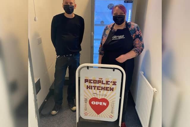 David Owen and Rebecca Denniff at Whitby Community Fridge