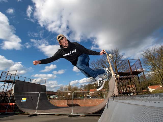 Ryan Swain who is leading a public and community project and campaign to save the halfpipe and skatepark in Malton, North Yorkshire.