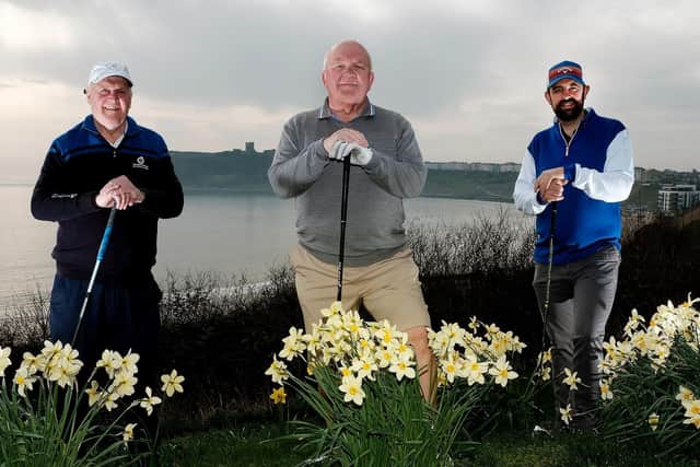 Graham Pickup, Phil Warburton and his son Mark looking forward to teeing off. Picture: Richard Ponter