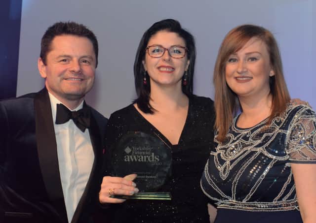 BBC Breakfast’s Chris Hollins who presented the awards with Cura’s Vanessa Galashan (administrator) and Sarah McNeil (sales support).