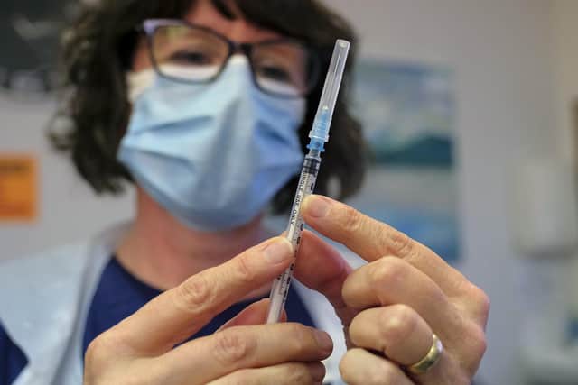 Nurse Sarah Glyde prepares to administer the Covid vaccine at Filey Surgery.