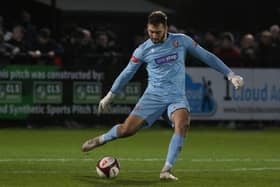 Ryan Whitley kicks the ball clear against South Shields.