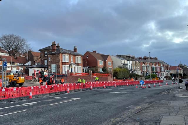 Roadworks begin at the Scalby Road roundabout junction with Falsgrave Road outside the Crown Tavern pub.