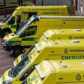 Ambulances parked outside the A&E unit at Leeds General Infirmary in March 2020. Picture: James Hardisty