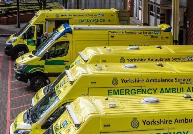 Ambulances parked outside the A&E unit at Leeds General Infirmary in March 2020. Picture: James Hardisty