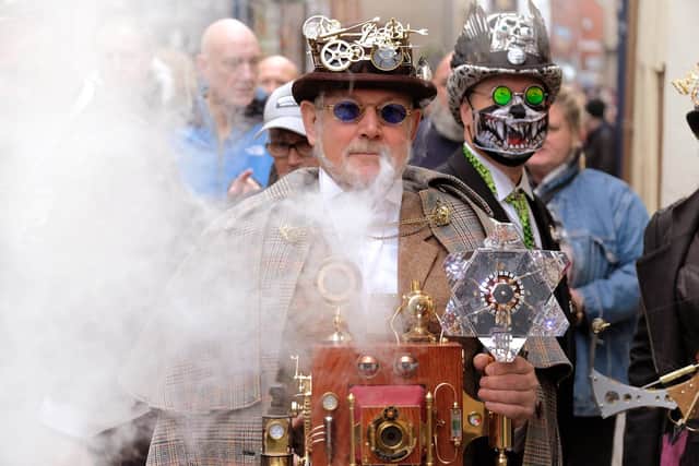 Some flamboyant costumes at Whitby Goth Weekend.