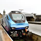 A TransPennine Express train at Scarborough railway station.