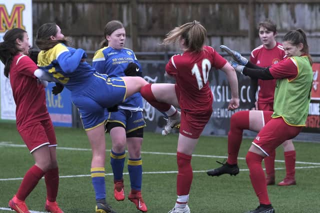 Scarborough Ladies Under-18s in action at home to Brayton Belles.
Photos by Richard Ponter