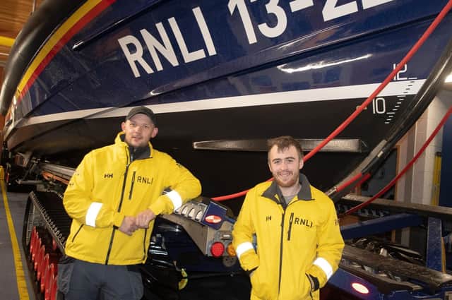 Joff Pearson and Jordan Harrison are part of the volunteer lifeboat crew and have successfully completed their requirements to be fully operational in the mechanics role on service calls. Photo courtesy of Bridlington RNLI