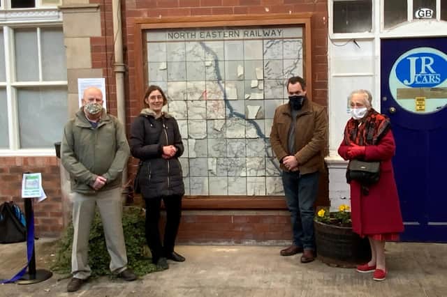 Eden Blyth (North Eastern Tile Company), Rachel Osborne (YCCRP), John Edmond and Ann Los (North Eastern Railway Association) – the key people who made the map project a success.