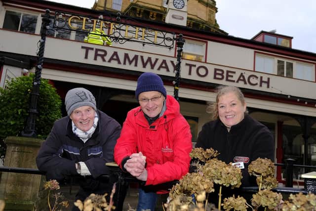 Alan Braidley, Chairman of Central Tramway Company, left, Neil Purshouse and General Manager Helen Galvin.