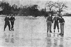 Skating on Ruswarp Dam. Whitby winter 1947.  Image John Tindale, courtesy of Whitby Museum.