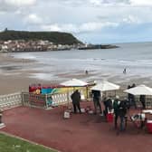 The artists at work on Scarborough Spa's roof terrace.
