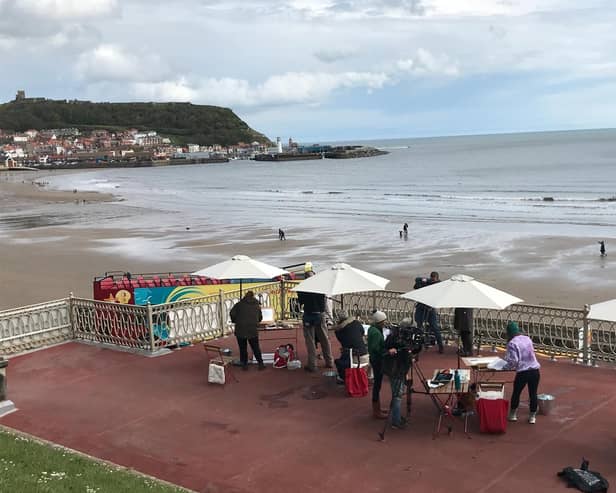 The artists at work on Scarborough Spa's roof terrace.