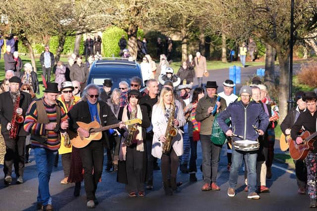 Popular Scarborough musician Barry Hampshire receives musical send-off as band performs 'When The Saints Go Marching In".