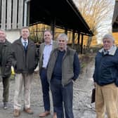 Pictured during the farm visit at Littlethorpe, near Rudston, are farm owner John Gatenby (left) with Sir Greg Knight MP (centre) together with local farmers and East Riding of Yorkshire Councillor Charlie Dewhirst.