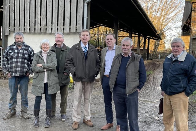 Pictured during the farm visit at Littlethorpe, near Rudston, are farm owner John Gatenby (left) with Sir Greg Knight MP (centre) together with local farmers and East Riding of Yorkshire Councillor Charlie Dewhirst.