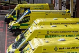 Ambulances parked outside the A&E unit at Leeds General Infirmary in March 2020. Picture: James Hardisty