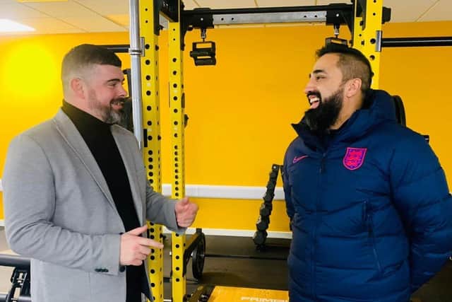 Mathew Butterworth, Head of Academic Studies at CU Scarborough, left, with Pav Singh, Coach Developer for the Football Association, inside the university's sports performance suite.